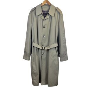 VTG Botany 500 Men's 42 Long XL Trench Coat Beige Removable Plaid Lining (T670)